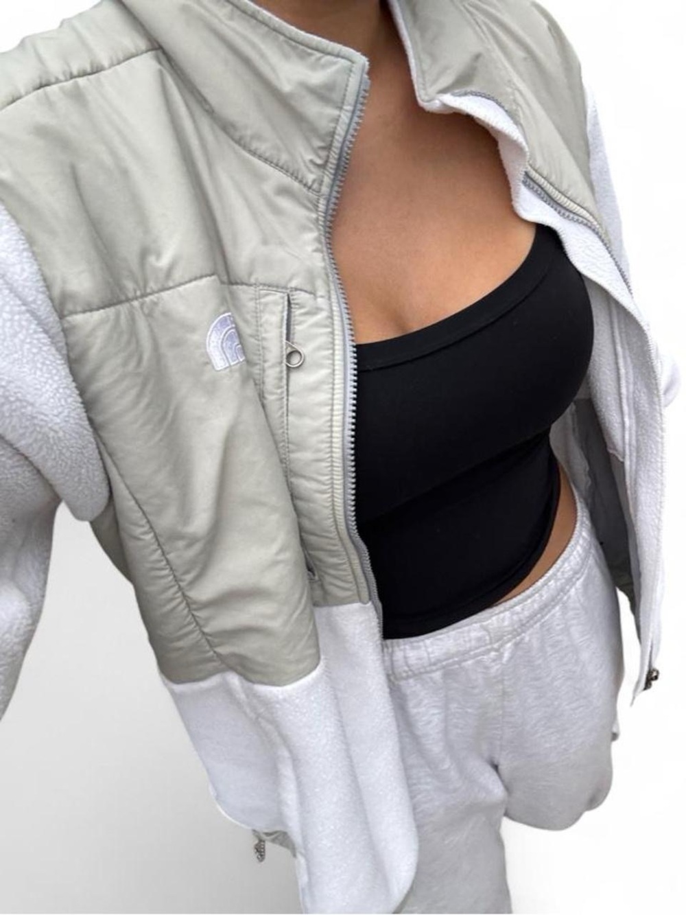 The North Face Women’s Light Gray Sherpa & Quilted Vest
